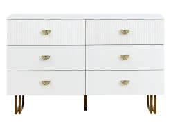 Cómoda com espelho - 6 gavetas - puxadores dourados em forma de leque - Branco
