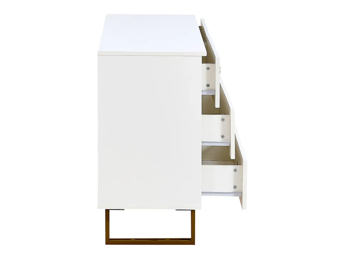 Cómoda com espelho - 6 gavetas - puxadores dourados em forma de leque - Branco