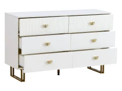 Cómoda com espelho - 6 gavetas - puxadores dourados em forma de leque - Branco