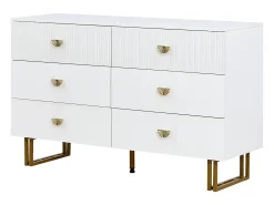 Cómoda com espelho - 6 gavetas - puxadores dourados em forma de leque - Branco