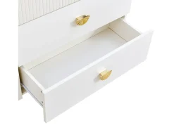 Cómoda com espelho - 6 gavetas - puxadores dourados em forma de leque - Branco