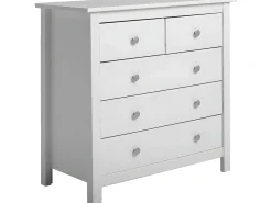 Cômoda de 5 gavetas Berna em branco e gavetas brancas, pinho maciço.