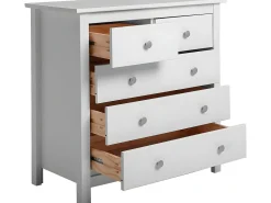 Cômoda de 5 gavetas Berna em branco e gavetas brancas, pinho maciço.
