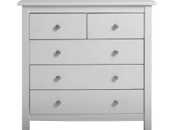 Cômoda de 5 gavetas Berna em branco e gavetas brancas, pinho maciço.