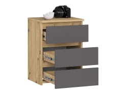Cômoda de 3 Gavetas Carvalho Artesanal e Grafite Cinza, 40 cm, Design Elegante, Acabamento Fosco