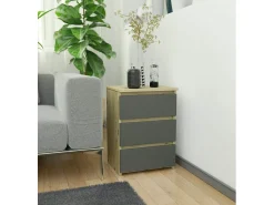 Cômoda de 3 Gavetas Carvalho Artesanal e Grafite Cinza, 40 cm, Design Elegante, Acabamento Fosco