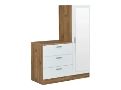 Cômoda de 3 gavetas com armário e espelho em branco e natural - VITORIO