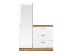 Cômoda de 3 gavetas com armário e espelho em branco e natural - VITORIO