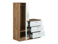 Cômoda de 3 gavetas com armário e espelho em branco e natural - VITORIO