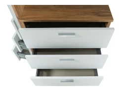 Cômoda de 3 gavetas com armário e espelho em branco e natural - VITORIO