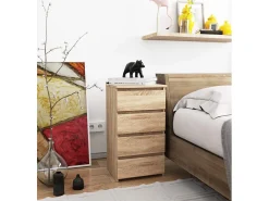 Cômoda de 4 Gavetas em Carvalho Sonoma - 40x74x35 cm - Montagem DIY - Sistema com Bloqueio de Gavetas