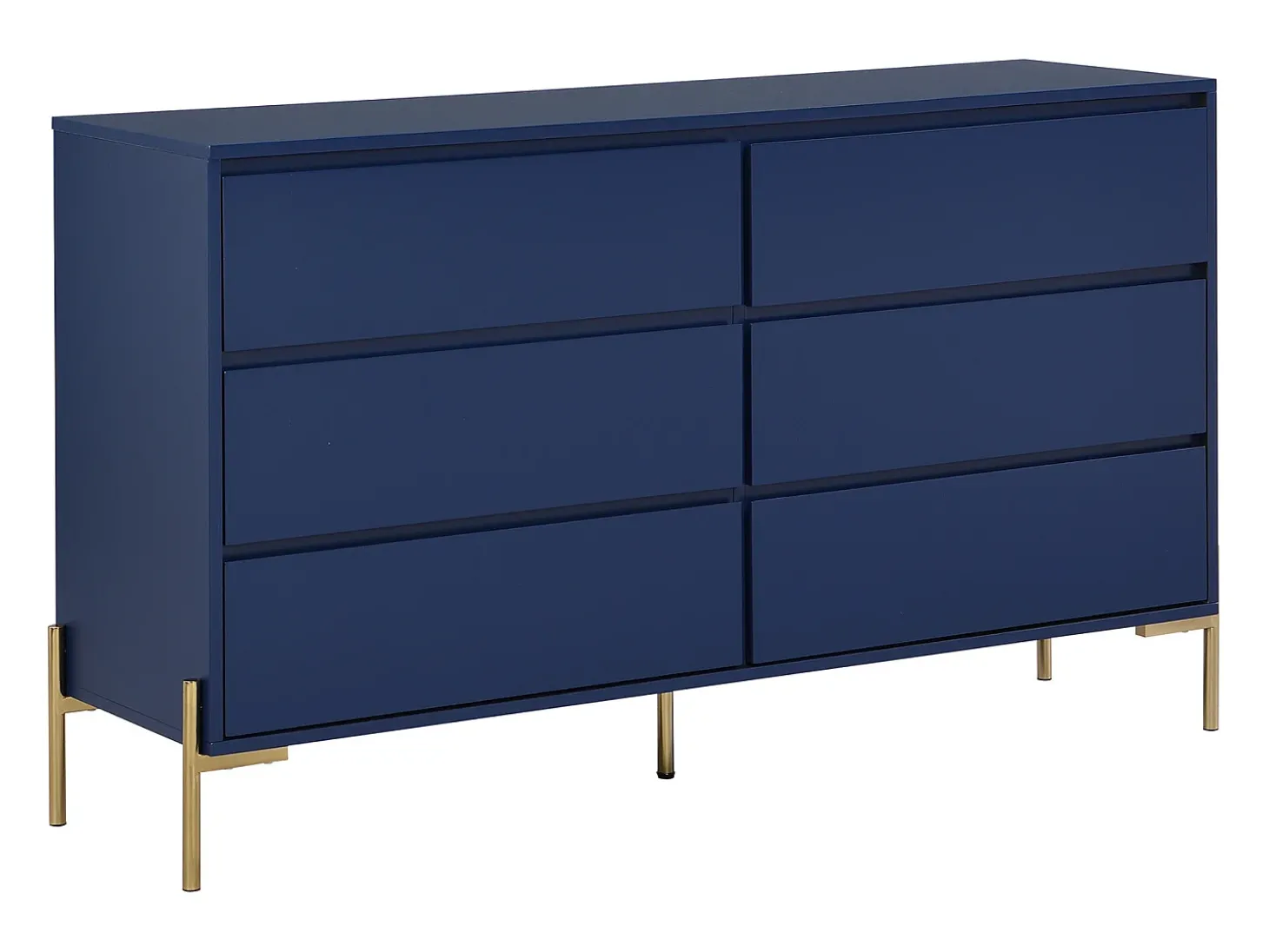 Cómoda de 6 gavetas em MDF e metal lacado a azul e dourado KORASA