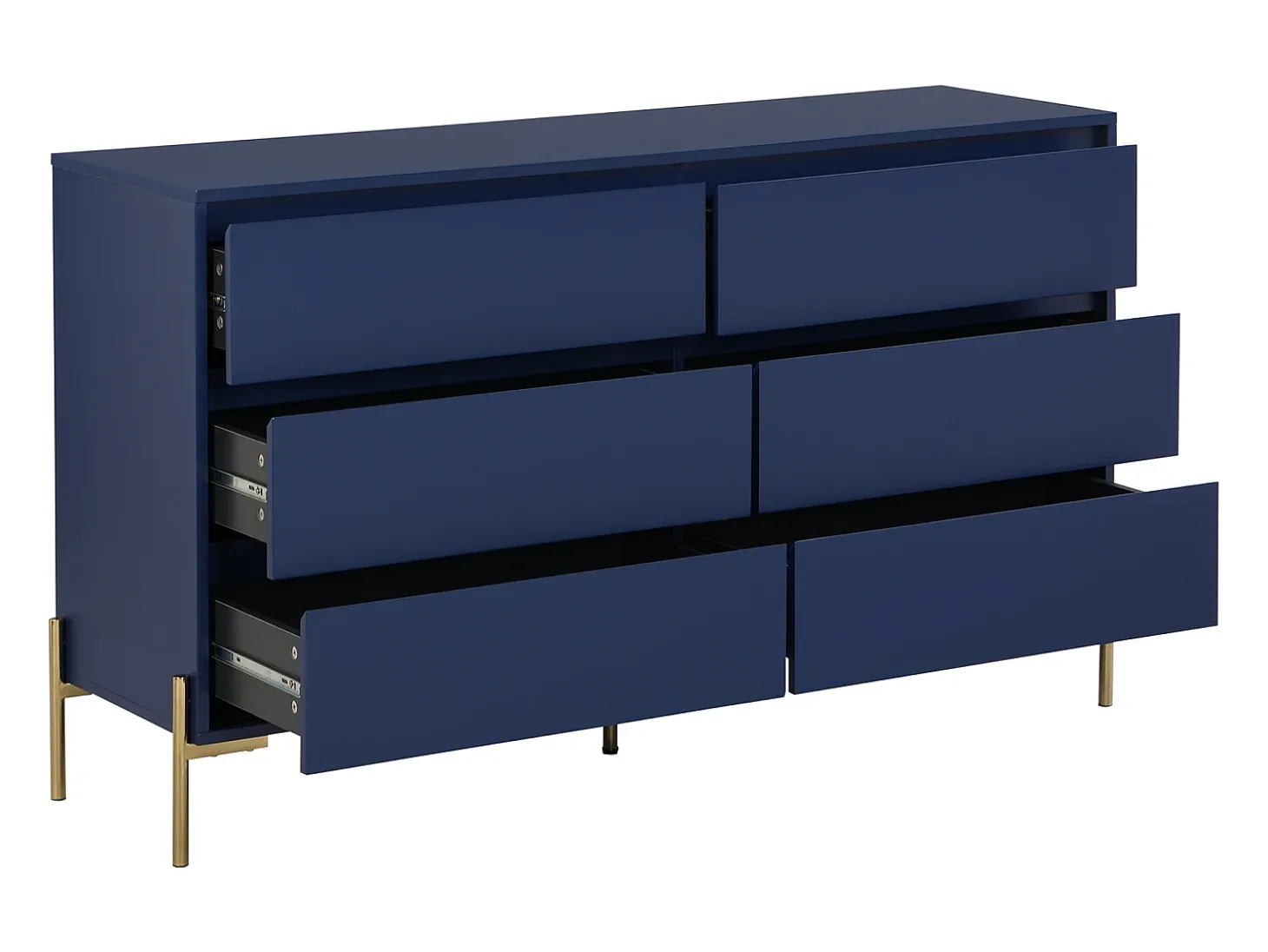 Cómoda de 6 gavetas em MDF e metal lacado a azul e dourado KORASA