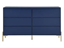 Cómoda de 6 gavetas em MDF e metal lacado a azul e dourado KORASA