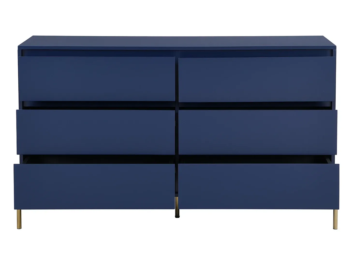 Cómoda de 6 gavetas em MDF e metal lacado a azul e dourado KORASA