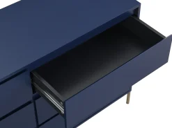 Cómoda de 6 gavetas em MDF e metal lacado a azul e dourado KORASA