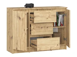 Cômoda de Armazenamento Carvalho Artesanal com 2 Portas e 3 Gavetas - Design Clássico e Funcionalidade Ideal para Sala ou Quarto