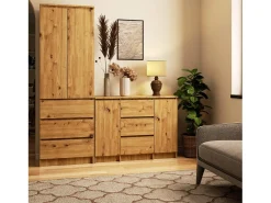 Cômoda de Armazenamento Carvalho Artesanal com 2 Portas e 3 Gavetas - Design Clássico e Funcionalidade Ideal para Sala ou Quarto