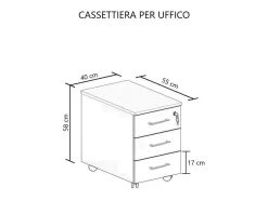 Cómoda de escritório moderna 3 gavetas "Ibisco" branco nogueira natural cm 40x55 58h