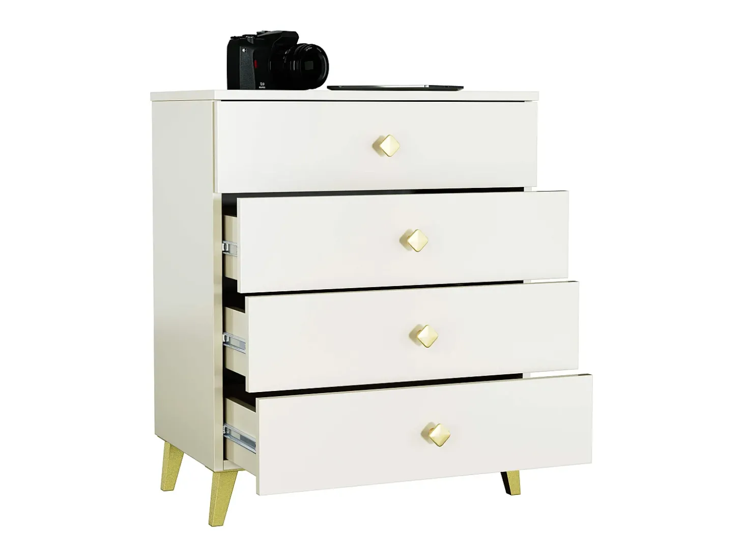Cômoda de Gavetas MOBI K-04 - Acabamento em Ouro Kashmir, 4 Gavetas, Montagem Fácil