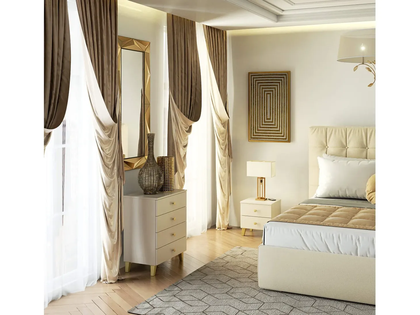Cômoda de Gavetas MOBI K-04 - Acabamento em Ouro Kashmir, 4 Gavetas, Montagem Fácil