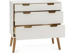 Cômoda de noite Baku 3 gavetas cor branca, 80 cm de largura.
