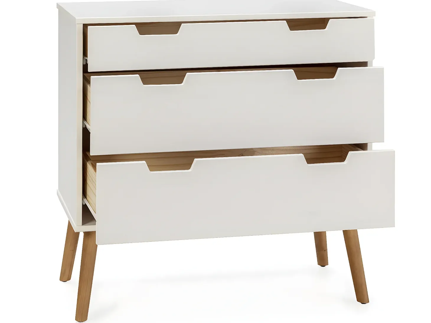 Cômoda de noite Baku 3 gavetas cor branca, 80 cm de largura.