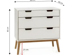 Cômoda de noite Baku 3 gavetas cor branca, 80 cm de largura.