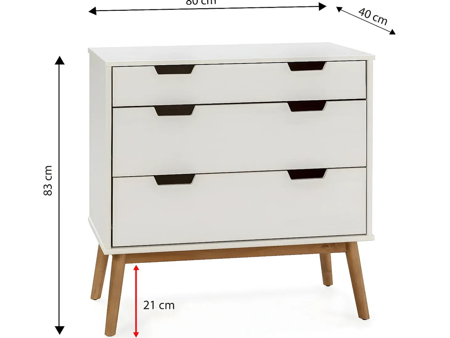 Cômoda de noite Baku 3 gavetas cor branca, 80 cm de largura.