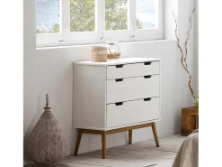 Cômoda de noite Baku 3 gavetas cor branca, 80 cm de largura.