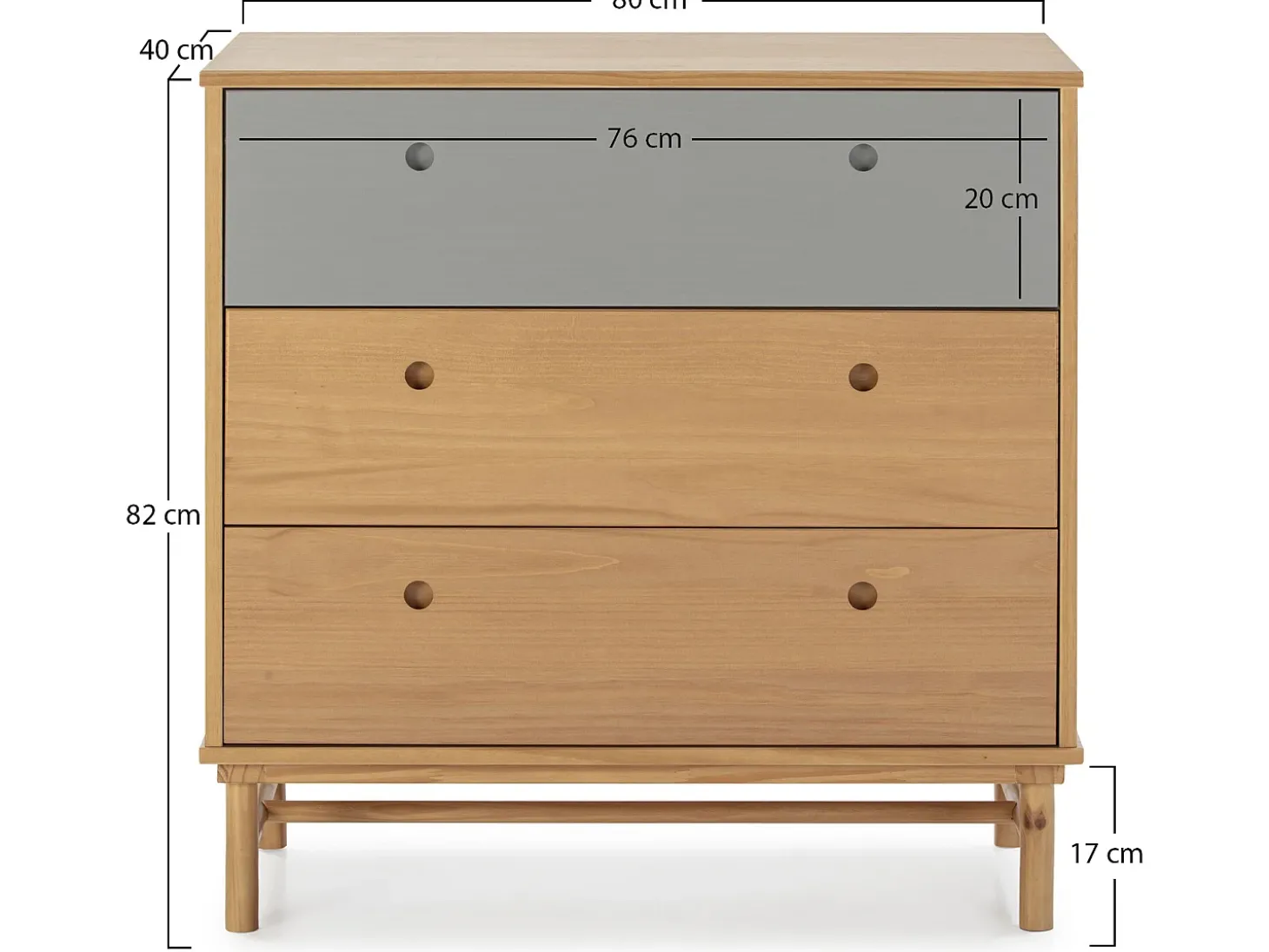 Cômoda de Noite Magnus 3 gavetas, Madeira Maciça, 80 cm (Largura) 40 cm (Profundidade) 82 cm (Altura)