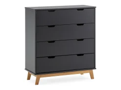 Cômoda de Noite Miranda de 4 gavetas Antracite, MDF Lacado, Pernas de Madeira e corrediças metálicas.