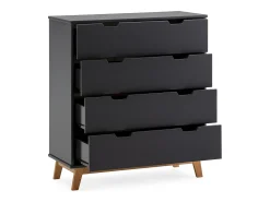 Cômoda de Noite Miranda de 4 gavetas Antracite, MDF Lacado, Pernas de Madeira e corrediças metálicas.