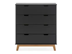 Cômoda de Noite Miranda de 4 gavetas Antracite, MDF Lacado, Pernas de Madeira e corrediças metálicas.