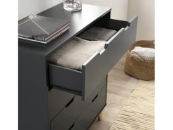 Cômoda de Noite Miranda de 4 gavetas Antracite, MDF Lacado, Pernas de Madeira e corrediças metálicas.