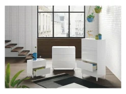 Cômoda de quarto com 3 gavetas, branco brilhante, 80x80x40 cm
