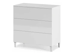 Cômoda de quarto com 3 gavetas, branco brilhante, 80x80x40 cm