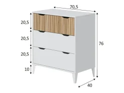 Cômoda de quarto nórdica branca Artik e carvalho 3 gavetas 71x76x40 cm