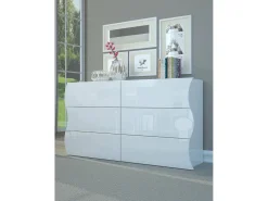 Cômoda Dmonz, cômoda com 6 gavetas, cômoda de quarto, 100% Fabricado na Itália, branco brilhante, 155x40h82 cm