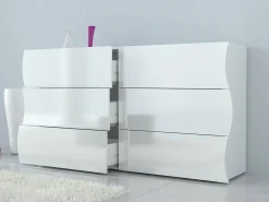 Cômoda Dmonz, cômoda com 6 gavetas, cômoda de quarto, 100% Fabricado na Itália, branco brilhante, 155x40h82 cm