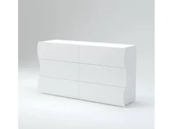 Cômoda Dmonz, cômoda com 6 gavetas, cômoda de quarto, 100% Fabricado na Itália, branco brilhante, 155x40h82 cm