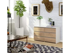 Cômoda Elegante 6 Gavetas Branco/Dourado Sonoma