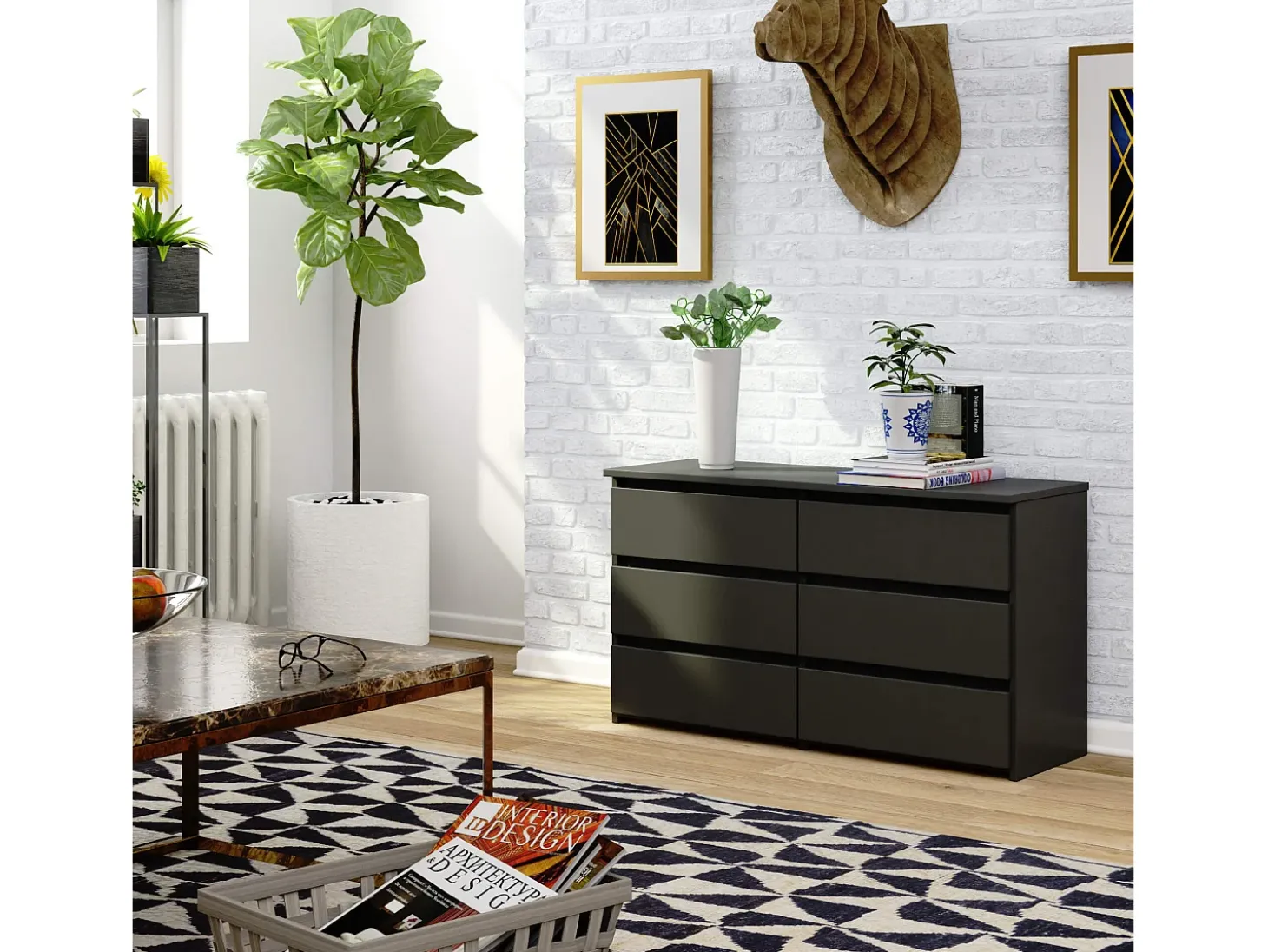Cômoda Elegante 6 Gavetas Grafite 100x57x35 cm - Montagem Fácil
