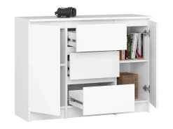Cômoda Elegante K100 - 2 Portas & 3 Gavetas, Branco Matte