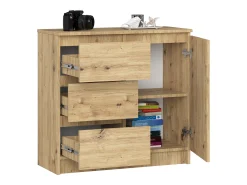 Cômoda em Carvalho Artisan Jerry com 1 Porta e 3 Gavetas