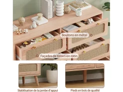Cômoda em carvalho e efeito cana de rattan com 6 gavetas