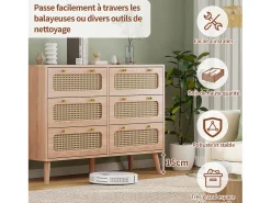 Cômoda em carvalho e efeito cana de rattan com 6 gavetas