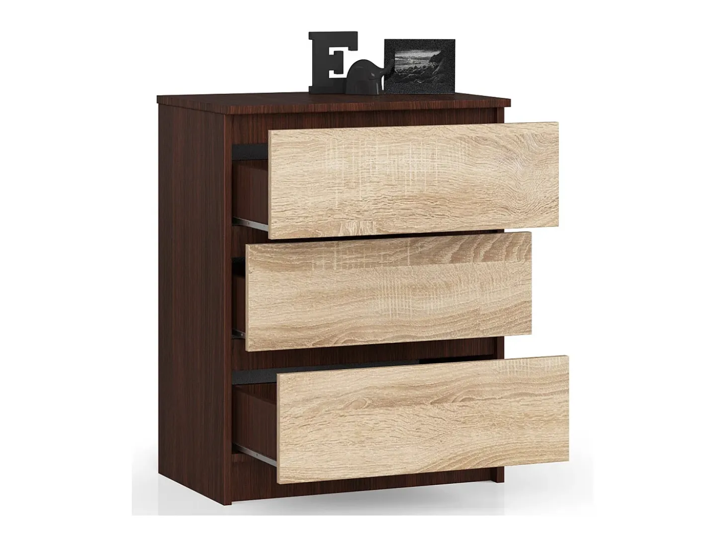 Cômoda Estilo Moderno K60 3 Gavetas - Wenge/Sonoma 60x77x40 cm