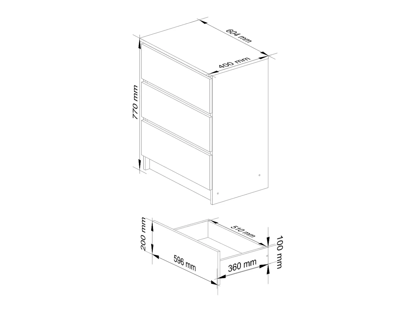 Cômoda Estilo Moderno K60 3 Gavetas - Wenge/Sonoma 60x77x40 cm