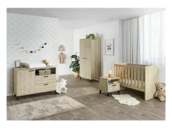 Cômoda infantil robusta com trocador integrado, cor carvalho claro, coleção DANAÉ.
